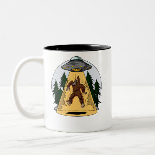 Funny Bigfoot Alien Abduction Space UFO Two-Tone Coffee Mug