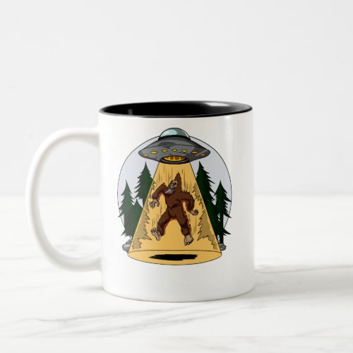 Funny Bigfoot Alien Abduction Space UFO Two_Tone Coffee Mug