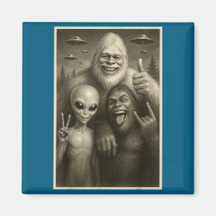 Funny Bigfoot, Alien, &amp; Yeti Sasquatch Rock On Magnet