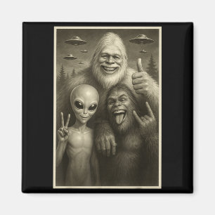 Funny Bigfoot, Alien, &amp; Yeti Sasquatch Rock On Magnet