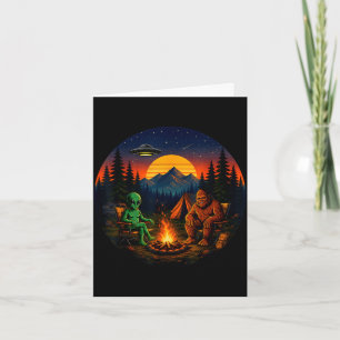 Funny bigfoot alien camping retro ufo campfire card