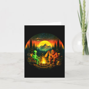 Funny bigfoot alien camping retro ufo campfire  card