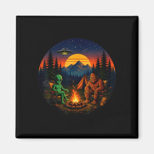 Funny bigfoot alien camping retro ufo campfire magnet