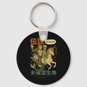 Funny Bigfoot Alien Unicorn Japanese Art Mythical Keychain