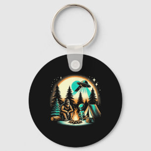 Funny Bigfoot & Alien Ufo Camping Outdoor Adve Keychain