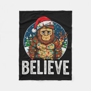 Funny Bigfoot Believe Christmas Sasquatch Santa Fo Fleece Blanket