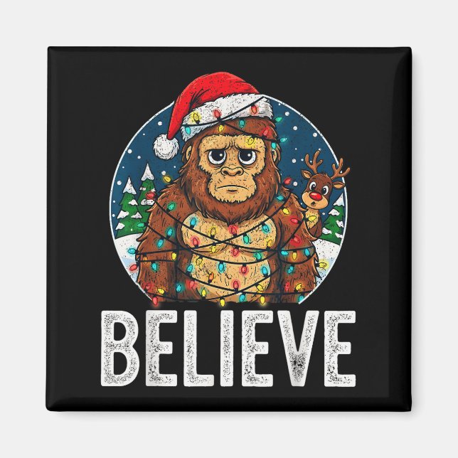 Funny Bigfoot Believe Christmas Sasquatch Santa Fo Magnet (Front)