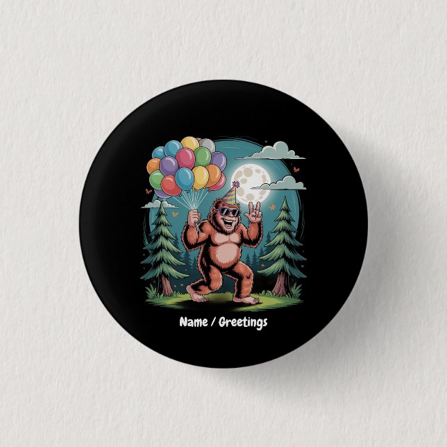 Funny Bigfoot Birthday Party Bash Balloons Button (Front)