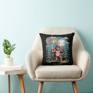 Funny Bigfoot Birthday Party Bash Balloons Throw Pillow