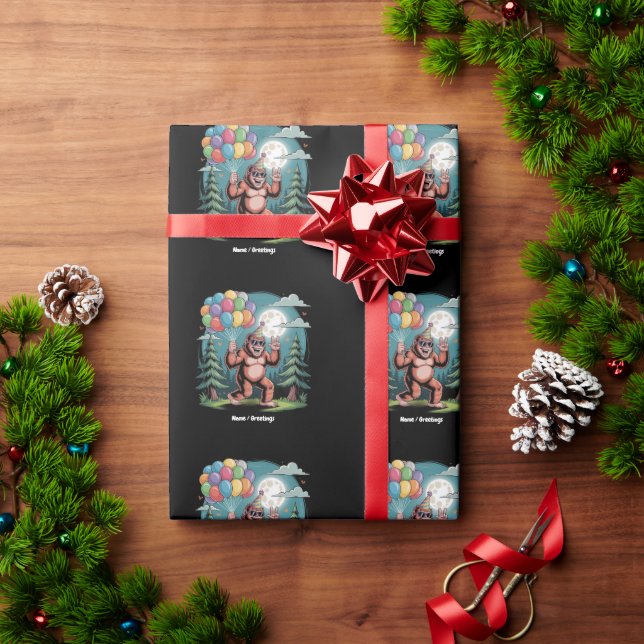 Funny Bigfoot Birthday Party Bash Balloons Wrapping Paper (Holiday Gift)