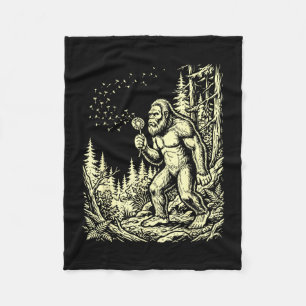 Funny bigfoot blowing dandelion vintage sasquatch fleece blanket