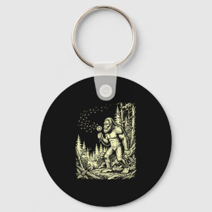 Funny bigfoot blowing dandelion vintage sasquatch keychain