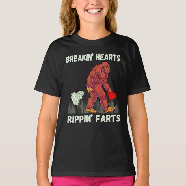 Funny Bigfoot Breakin Hearts Rippin Farts T-Shirt (Front)