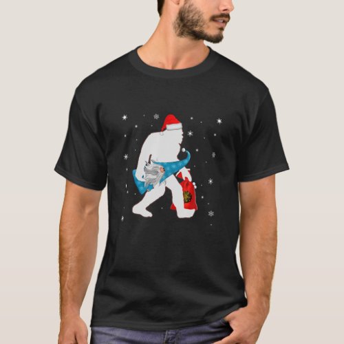 Funny Bigfoot Carry A Gnome Statue Christmas Bigfo T_Shirt