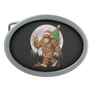 Funny Bigfoot Christmas Lights and Moon Belt Buckle