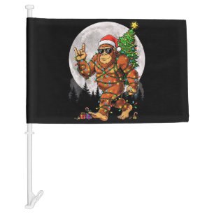 Funny Bigfoot Christmas Lights and Moon Car Flag