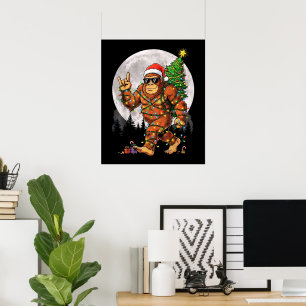 Funny Bigfoot Christmas Lights and Moon Poster