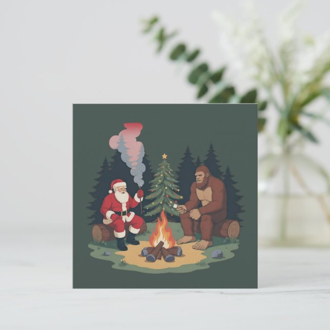 Funny Bigfoot Christmas Santa Sasquatch Camping  Invitation (Standing Front)