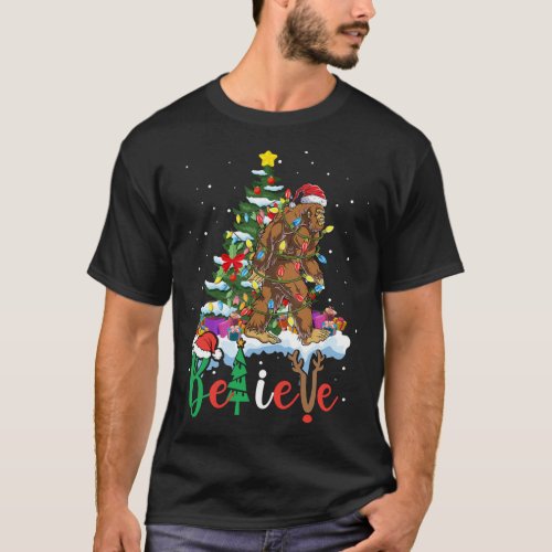Funny Bigfoot Christmas Tree Lights Xmas Sasquatch T_Shirt