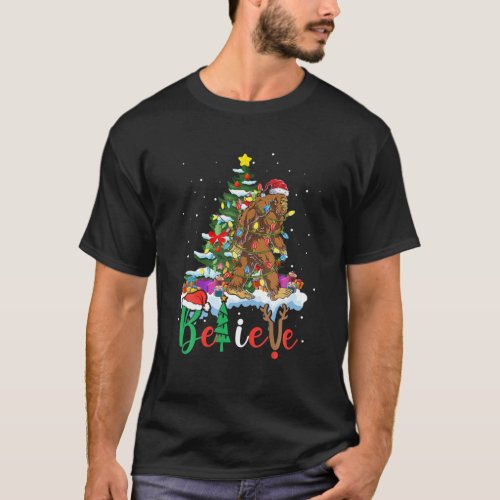 Funny Bigfoot Christmas Tree Lights Xmas Sasquatch T_Shirt