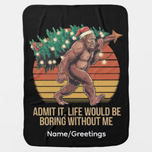 Funny Bigfoot Christmas Tree Retro Sunset Mythical Baby Blanket