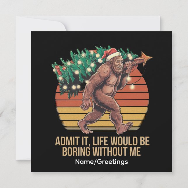Funny Bigfoot Christmas Tree Retro Sunset Mythical Invitation (Front)