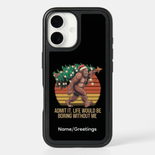 Funny Bigfoot Christmas Tree Retro Sunset Mythical iPhone 16 Case