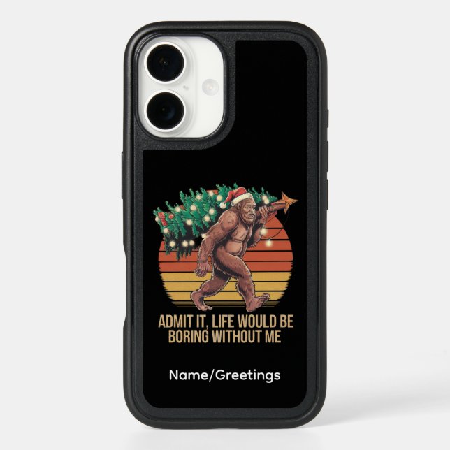Funny Bigfoot Christmas Tree Retro Sunset Mythical Otterbox iPhone Case (Back)