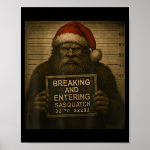 Funny Bigfoot Christmas – Xmas Sasquatch Mugshot Poster