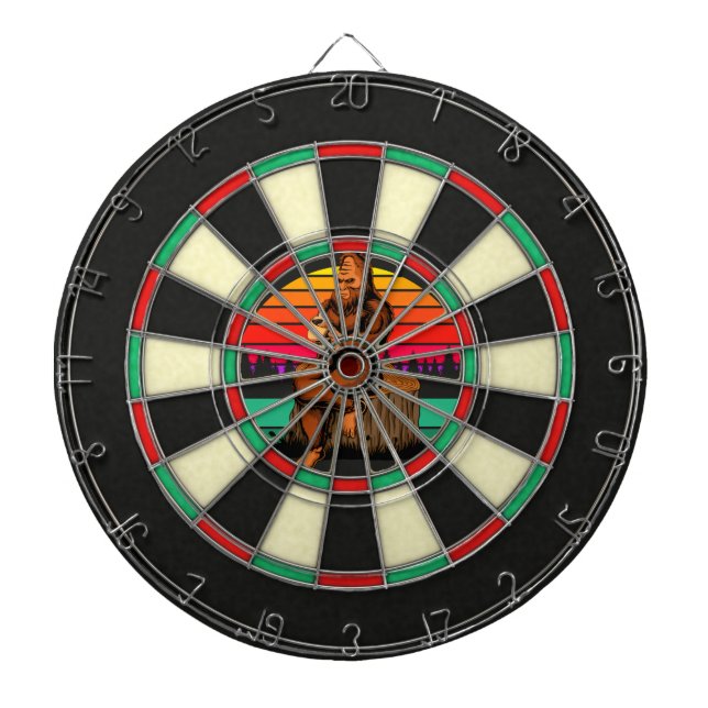 Funny Bigfoot Coffee Break on A Tree Stump Dart Board (Front)