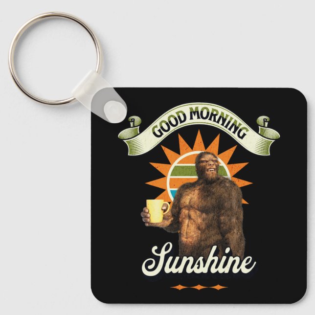 Funny Bigfoot Coffee Morning Humor Keychain (Front)
