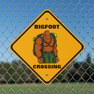 Funny Bigfoot Crossing Roadway Property ManCave Metal Sign