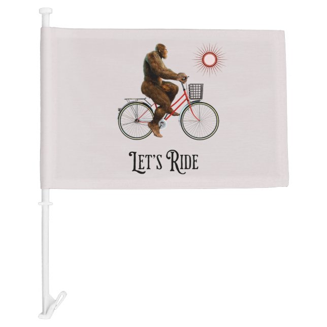Funny Bigfoot Cycling Adventure Retro Car Flag (Front)
