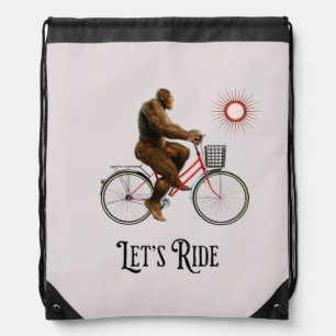 Funny Bigfoot Cycling Adventure Retro Drawstring Bag