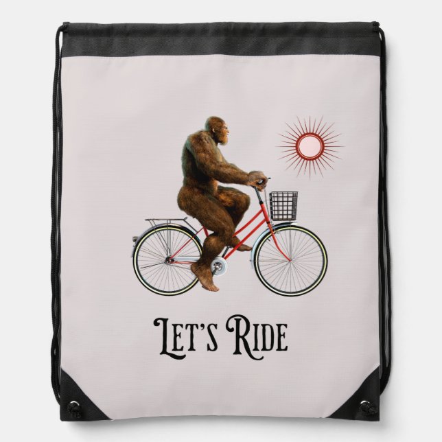 Funny Bigfoot Cycling Adventure Retro Drawstring Bag (Front)