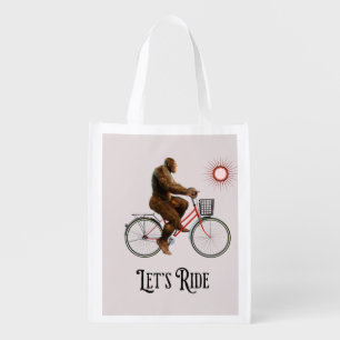 Funny Bigfoot Cycling Adventure Retro Grocery Bag