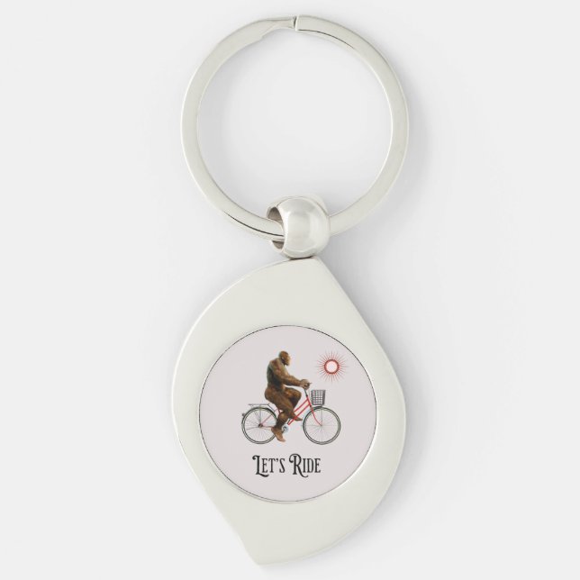 Funny Bigfoot Cycling Adventure Retro Keychain (Front)