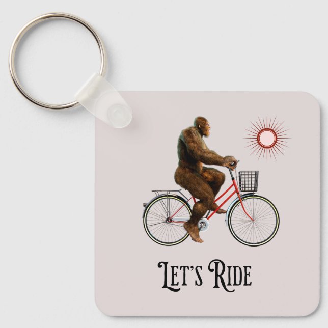 Funny Bigfoot Cycling Adventure Retro Keychain (Front)