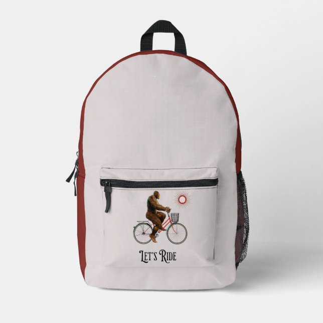 Funny Bigfoot Cycling Adventure Retro Printed Backpack (Front)