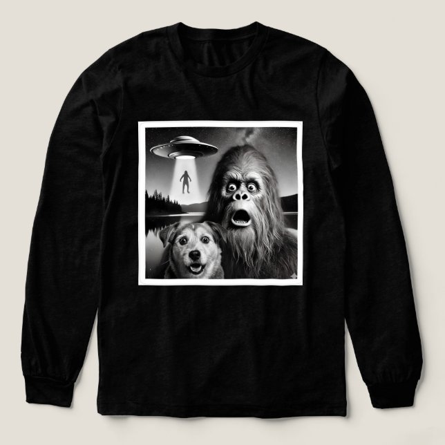 Funny Bigfoot & Dog for  Alien believers  Tri-Blend Shirt (Design Front)