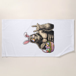 Funny Bigfoot Easter Egg Rock Sasquatch Easter Day Beach Towel