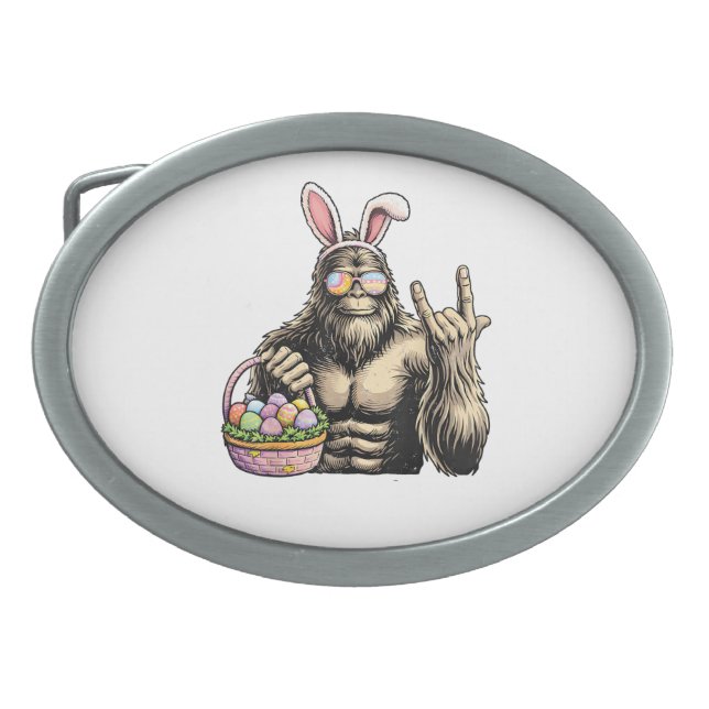 Funny Bigfoot Easter Egg Rock Sasquatch Easter Day Belt Buckle (Front)