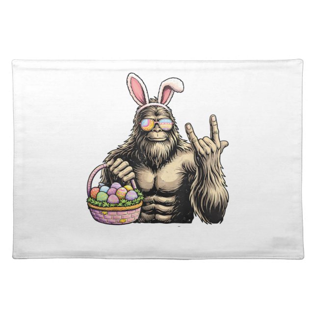 Funny Bigfoot Easter Egg Rock Sasquatch Easter Day Cloth Placemat (Front)