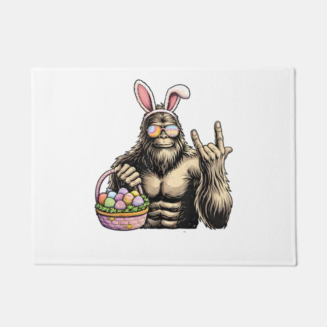 Funny Bigfoot Easter Egg Rock Sasquatch Easter Day Doormat (Front)