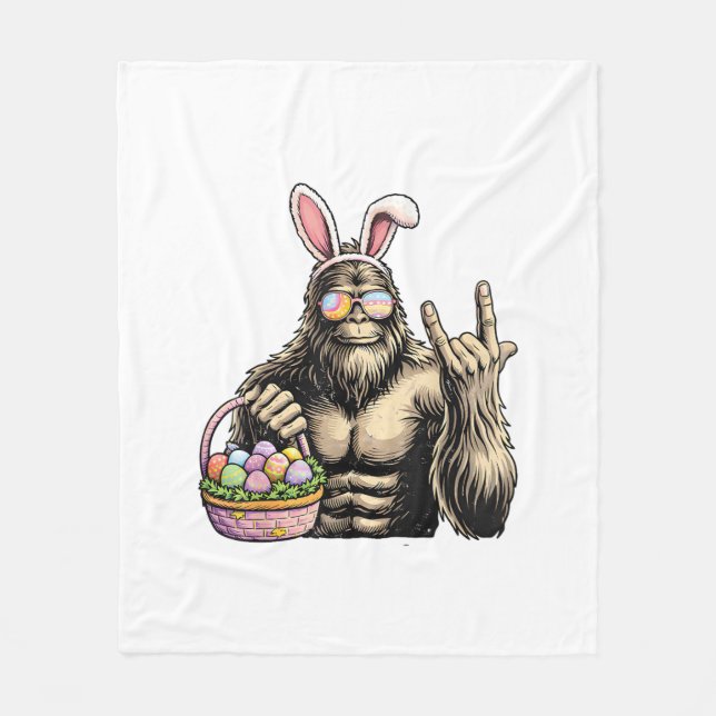 Funny Bigfoot Easter Egg Rock Sasquatch Easter Day Fleece Blanket (Front)