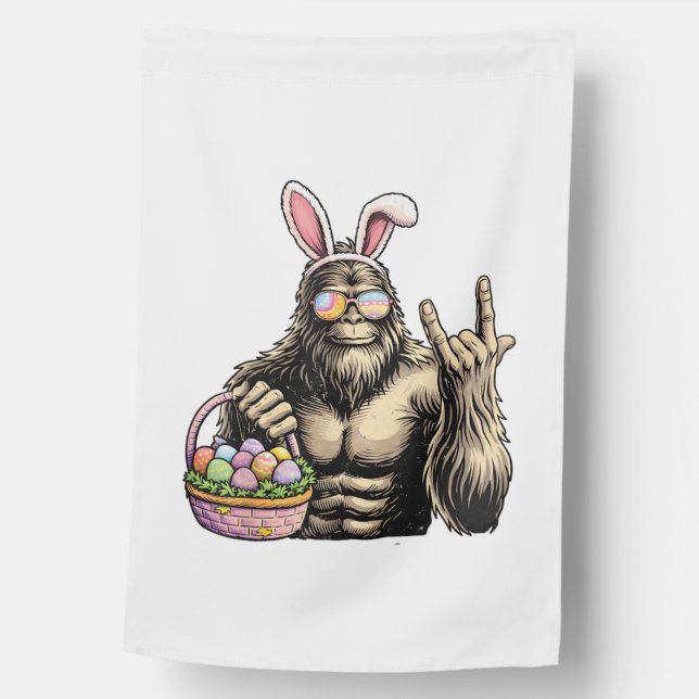 Funny Bigfoot Easter Egg Rock Sasquatch Easter Day House Flag (Front)