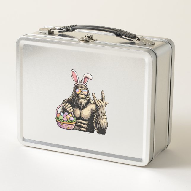 Funny Bigfoot Easter Egg Rock Sasquatch Easter Day Metal Lunch Box (Front)