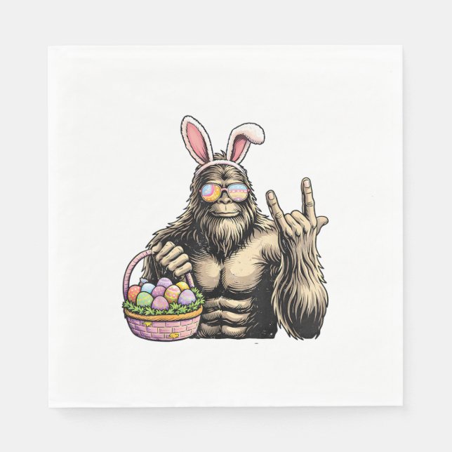 Funny Bigfoot Easter Egg Rock Sasquatch Easter Day Napkins (Front)