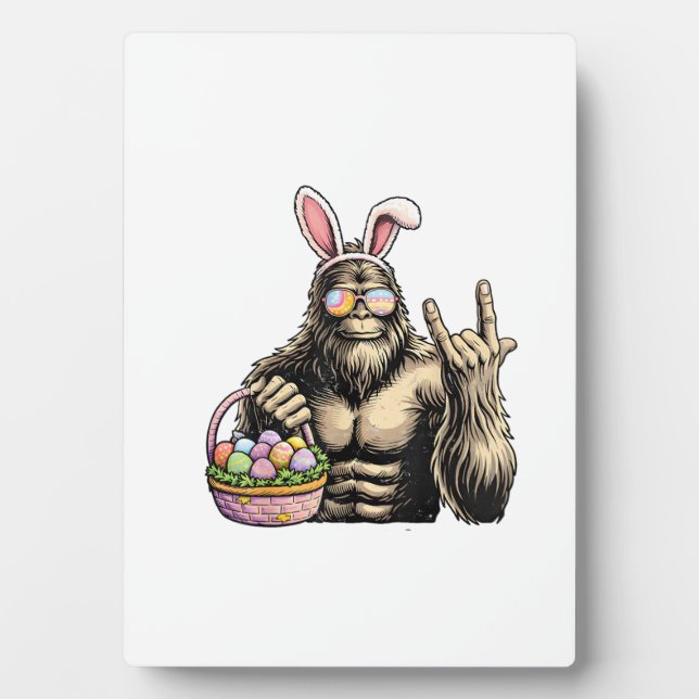 Funny Bigfoot Easter Egg Rock Sasquatch Easter Day Plaque (Front)