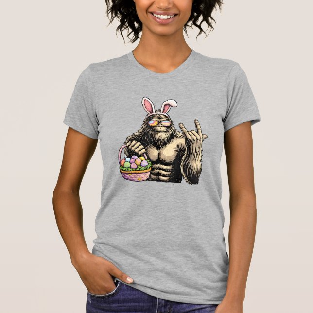 Funny Bigfoot Easter Egg Rock Sasquatch Easter Day T-Shirt (Front)
